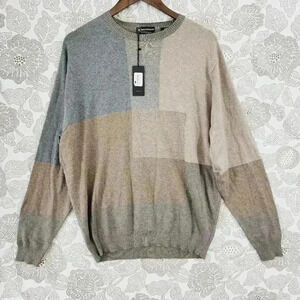 NWT Bachrach Platinum Cotton Crewneck Sweater Men's L Color block